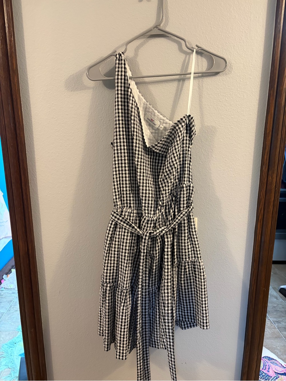 Vineyard Vines Black and White Gingham Tie-Waist Sundress